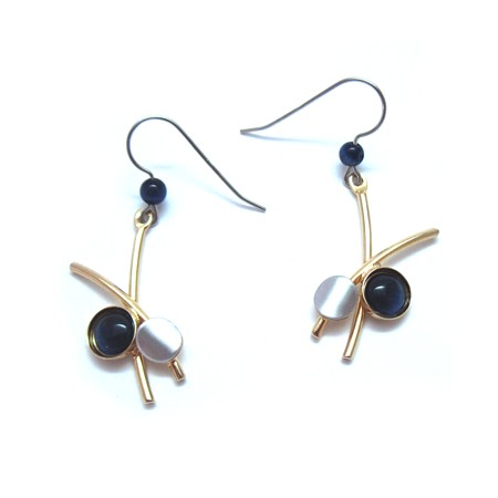 Gold plated Navy Catsite Criss-cross Stick Dangles - Click Image to Close